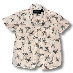 Bold Blue Boys Dinosaur Button Down Size 4‎